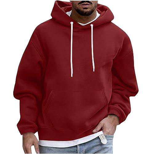 UHouse Hoodie Herren Freizeit Kapuzenpullover Mode Sweatshirt mit Kapuze Basic Hoody Männer Bequeme mit Kordelzug Herbst Kapuzenshirt Einfarbig Kapuzenpulli Warehouse Deal Rot 4XL von UHouse