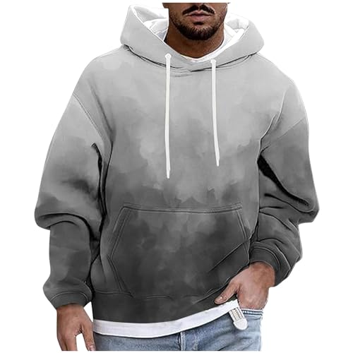 UHouse Hoodie Herren Freizeit Kapuzenpullover Baumwolle Mode Sweatshirt mit Kapuze Basic Hoody Männer Bequeme Sweatshirts mit Kordelzug Herbst Kapuzenshirt Einfarbig Kapuzenpulli Grau 3XL von UHouse