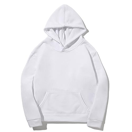 UHouse Hoodie Herren Baumwolle Herbst Kapuzenpullover Leichte Dünne Sweatshirt mit Kapuze Y2k Freizeit Hoody Männer Pullover Einfarbig Kapuzenpulli Kapuzenshirt Sport Sweatshirts Weiß M von UHouse