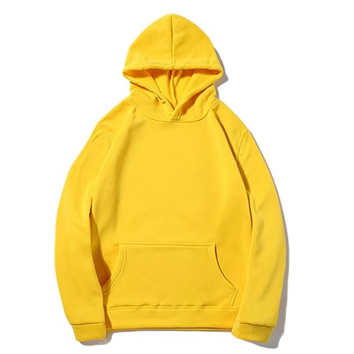 UHouse Hoodie Herren Herbst Kapuzenpullover Leichte Dünne Sweatshirt mit Kapuze Y2k Freizeit Hoody Männer Einfarbig Kapuzenpulli Loose Fit Kapuzenshirt Deals of The Day Gelb S von UHouse