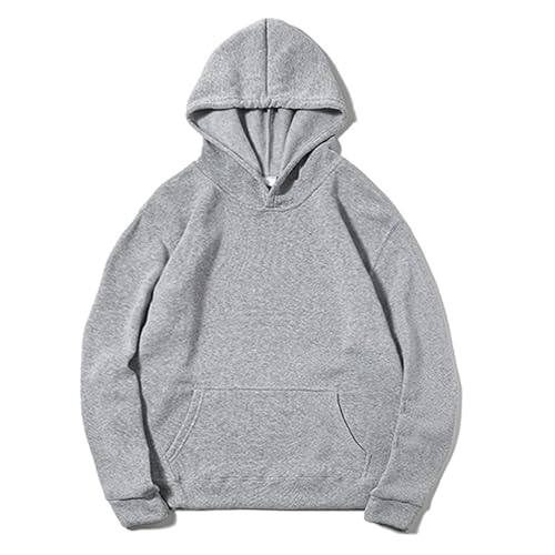 UHouse Hoodie Herren Baumwolle Herbst Kapuzenpullover Leichte Dünne Sweatshirt mit Kapuze Y2k Freizeit Hoody Männer Pullover Einfarbig Kapuzenpulli Kapuzenshirt Sport Sweatshirts Grau S von UHouse