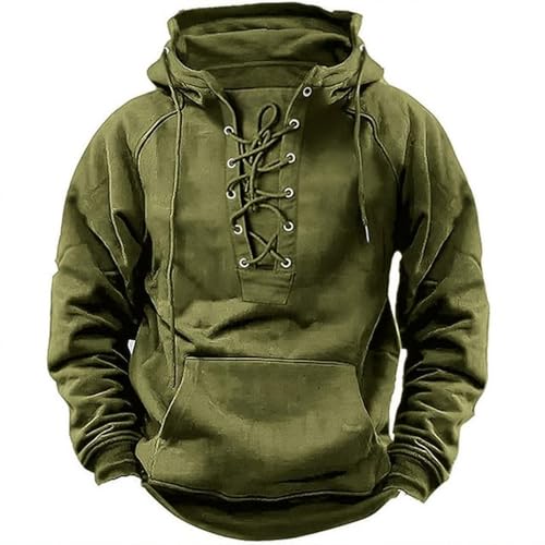 UHouse Hoodie Herren Kapuzenjacke Freizeit Pullover mit Kapuze Leichte Sweatshirt mit Kordelzug Vintage Arbeitspullover Bequeme Hoody Männer Fashion Herren-Sweatshirt Blitzangebote Armeegrün L von UHouse