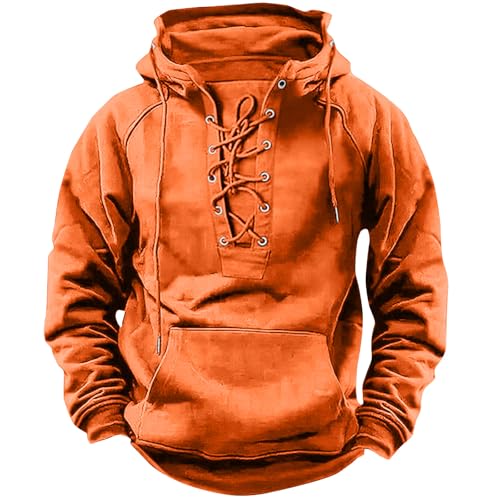 UHouse Hoodie Herren Kapuzenjacke Freizeit Pullover mit Kapuze Leichte Sweatshirt mit Kordelzug Vintage Arbeitspullover Bequeme Hoody Männer Fashion Herren-Sweatshirt Blitzangebote Orange XXL von UHouse