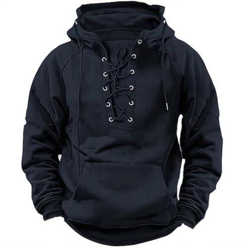 UHouse Hoodie Herren Kapuzenjacke Freizeit Pullover mit Kapuze Leichte Sweatshirt mit Kordelzug Vintage Arbeitspullover Bequeme Hoody Männer Fashion Herren-Sweatshirt Deals Schwarz XXL von UHouse