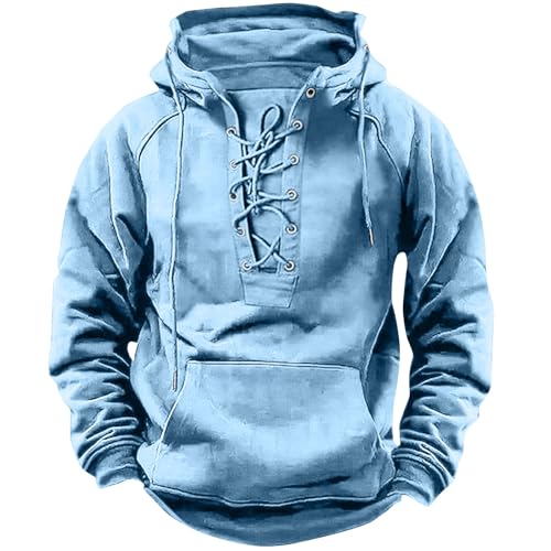 UHouse Hoodie Herren Kapuzenjacke Freizeit Pullover mit Kapuze Leichte Sweatshirt mit Kordelzug Vintage Arbeitspullover Bequeme Hoody Männer Fashion Herren-Sweatshirt Warehouse Deal Hellblau L von UHouse