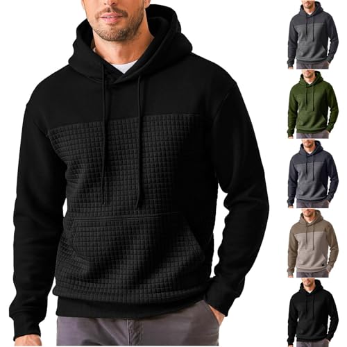 UHouse Hoodie Herren Kapuzenpullover Freizeit Hoody Männer Leichte Pullover Waffelpique Sweatshirt mit Kapuze Bequeme Kapuzenpulli Outdoorpullover Herbst Kleidung Schwarz 3XL von UHouse