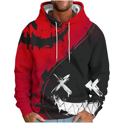 UHouse Hoodie Herren Y2k Kapuzenpullover Baumwolle Freizeit Hoody Männer Herbst Winter Pullover mit Kapuze Coole Sweatshirt Fashion Techwear Streetwear Camouflage Casual Kapuzenpulli Rot M von UHouse