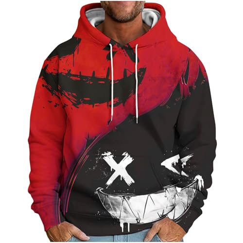 UHouse Hoodie Herren Y2k Kapuzenpullover Baumwolle Freizeit Hoody Männer Herbst Winter Pullover mit Kapuze Coole Sweatshirt Fashion Techwear Streetwear Camouflage Casual Kapuzenpulli Rot M von UHouse