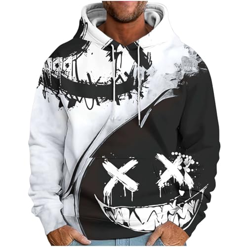 UHouse Hoodie Herren Y2k Kapuzenpullover Baumwolle Freizeit Hoody Männer Herbst Winter Pullover mit Kapuze Coole Sweatshirt Fashion Techwear Streetwear Camouflage Casual Kapuzenpulli weiß M von UHouse