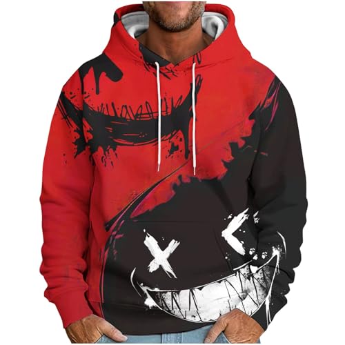 UHouse Hoodie Herren Y2k Kapuzenpullover Baumwolle Freizeit Hoody Männer Herbst Winter Pullover mit Kapuze Coole Sweatshirt Fashion Techwear Streetwear Camouflage Casual Kapuzenpulli Rot XL von UHouse