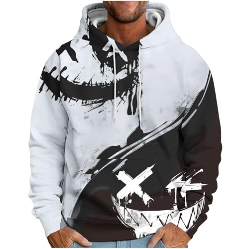 UHouse Hoodie Herren Y2k Kapuzenpullover Baumwolle Freizeit Hoody Männer Herbst Winter Pullover mit Kapuze Coole Sweatshirt Fashion Techwear Streetwear Camouflage Casual Kapuzenpulli weiß L von UHouse