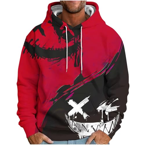 UHouse Hoodie Herren Y2k Kapuzenpullover Baumwolle Freizeit Hoody Männer Herbst Winter Pullover mit Kapuze Coole Sweatshirt Fashion Techwear Streetwear Camouflage Casual Kapuzenpulli Rot XL von UHouse