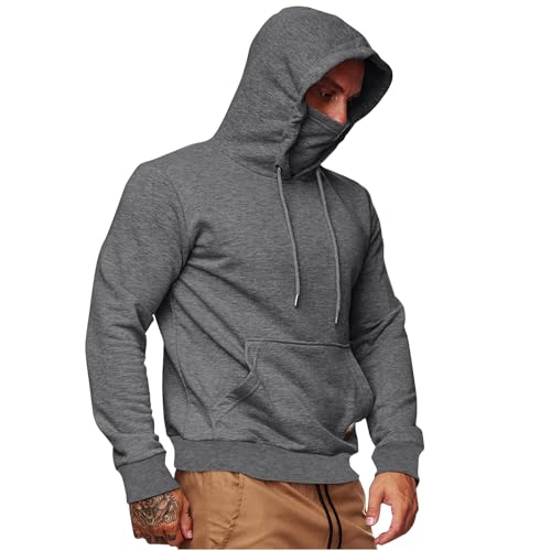 UHouse Hoodie Herren Baumwolle Mode Kapuzenpullover mit Maske Freizeit Hoody Männer Leicht Pullover mit Kapuze Sport Kapuzenshirt Slim Fit Langarmshirt Einfarbige Sweatshirt Dunkelgrau M von UHouse
