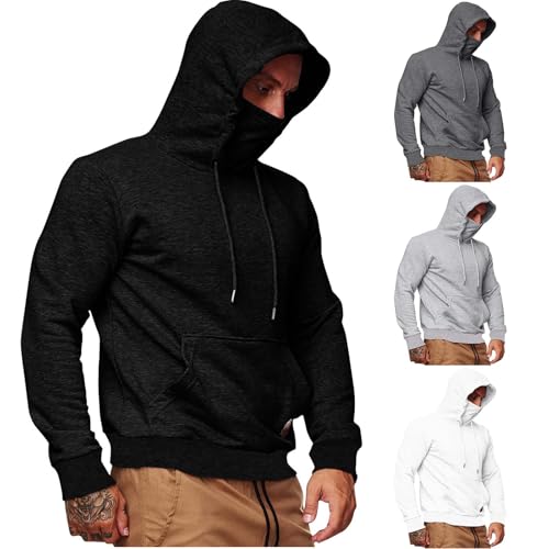 UHouse Hoodie Herren Baumwolle Mode Kapuzenpullover mit Maske Freizeit Hoody Männer Leicht Pullover mit Kapuze Sport Kapuzenshirt Slim Fit Langarmshirt Einfarbige Sweatshirt Schwarz XL von UHouse