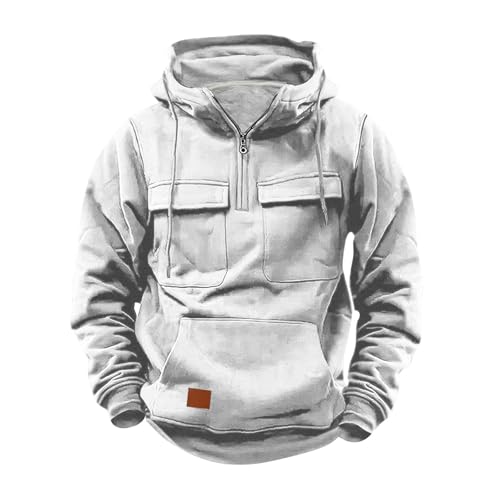 UHouse Hoodie Herren Outdoor Kapuzenpullover Hoher Kragen 1/4 Zip Hoody Männer Freizeit Pullover mit Kapuze Casual Kapuzenpulli Einfarbig Winter Herbst Kleidung Weiß XXL von UHouse