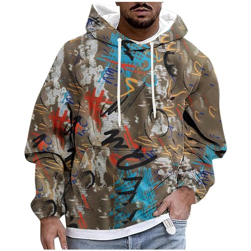 UHouse Hoodie Herren Oversize Sweatshirt mit Kapuze Tie Dye Pullover Y2k Hoody Männer Bunte Kapuzenpullover Sweatjacke Herbst Kapuzenpulli mit Kordelzug Streetwear Khaki XL von UHouse