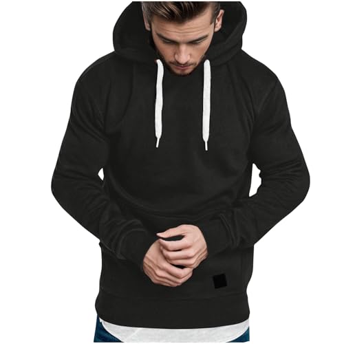 UHouse Hoodie Herren Sport Kapuzenpullover Leichte Hoody Männer Freizeit Pullover mit Kapuze Bequeme Kapuzenpulli Casual Winterpullover Einfarbig Pulli Winter Sweatshirt Outlet Amazon Schwarz L von UHouse