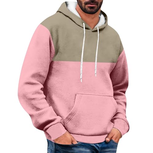 UHouse Hoodie Herren Winter Kapuzenpullover Freizeit Basic Sweatshirt mit Kapuze Warm Hoody Männer Mode Lässig Herren-Sweatshirt mit Taschen Kordelzug Kapuzenshirt Rosa XL von UHouse