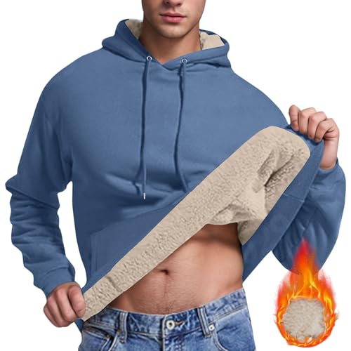 UHouse Hoodie Herren Winter Sweatshirt mit Kapuze Warme Kapuzenpullover Gefüttert Pullover Hoody Fleece Kapuzenpulli mit Taschen Freizeit Sweatjacke Blitzangebote Blau M von UHouse