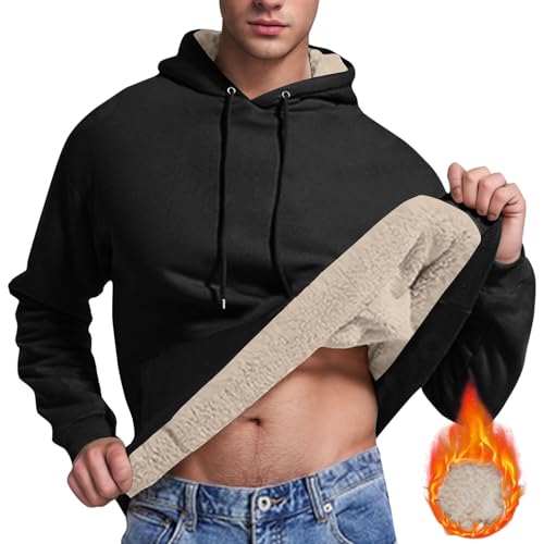 UHouse Hoodie Herren Winter Sweatshirt mit Kapuze Warme Kapuzenpullover Gefüttert Pullover Hoody Fleece Kapuzenpulli mit Taschen Freizeit Sweatjacke Warehouse Deal Schwarz M von UHouse