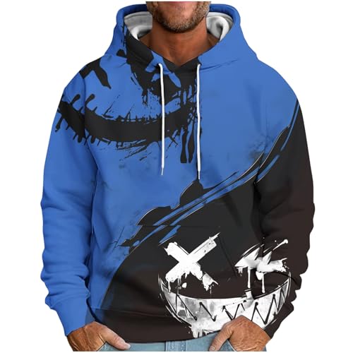 UHouse Hoodie Herren Y2k Kapuzenpullover Baumwolle Freizeit Hoody Männer Herbst Winter Pullover mit Kapuze Coole Sweatshirt Fashion Techwear Streetwear Camouflage Casual Kapuzenpulli Blau XXL von UHouse