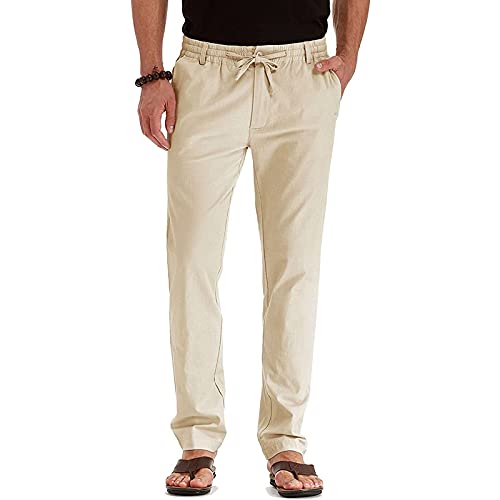 UHouse Hosen Herren Freizeit Chino Hose Business Slim Fit Freizeithose Business Baumwolle Herrenhosen Mode Golfhose Bequeme Stoffhose Lässig Anzughose Leichte Sommerhose Khaki L von UHouse