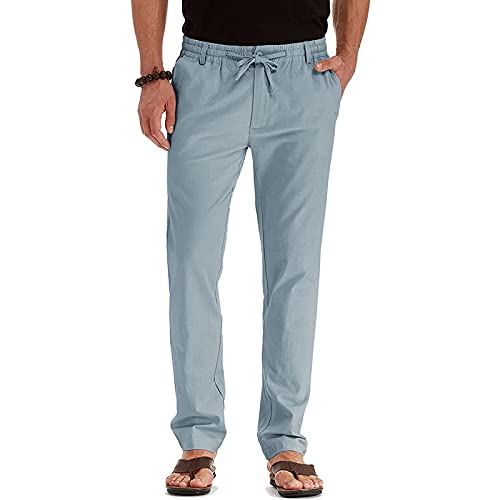UHouse Hosen Herren Freizeit Chino Hose Business Slim Fit Freizeithose Business Baumwolle Herrenhosen Mode Golfhose Bequeme Stoffhose Lässig Anzughose Leichte Sommerhose Hellblau M von UHouse