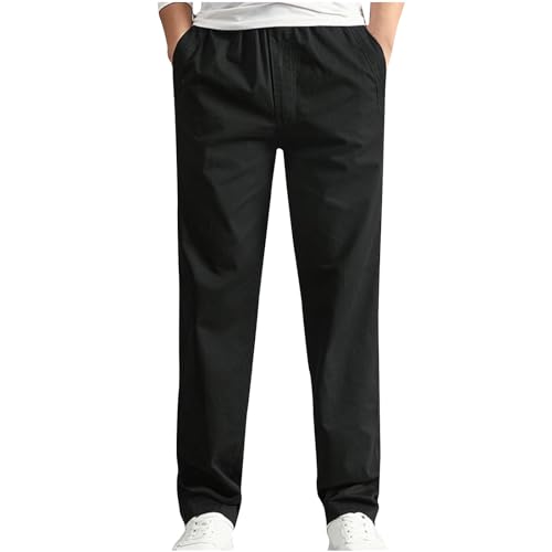 UHouse Hosen Herren Mode Freizeithose Regular Fit Chino Hose Bequeme Stoffhose Leichte Sommerhose Lang Dünner Herrenhosen Freizeit Anzughose Leinenhose Basic Pants Blitzangebote Schwarz M von UHouse