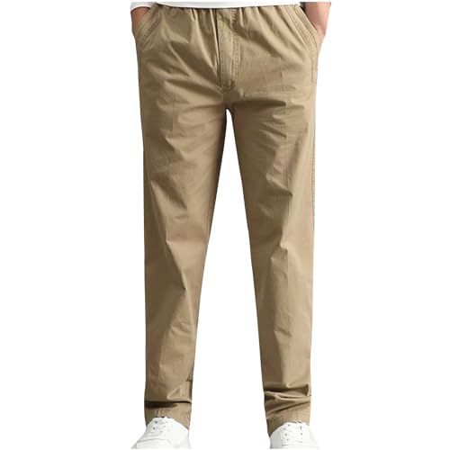 UHouse Hosen Herren Mode Freizeithose Regular Fit Chino Hose Bequeme Stoffhose Leichte Sommerhose Lang Dünner Herrenhosen Freizeit Anzughose Leinenhose Basic Pants Deals Gelb 5XL von UHouse