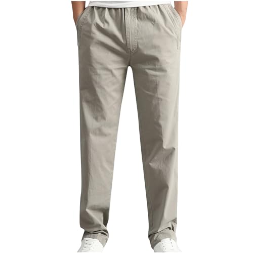 UHouse Hosen Herren Mode Freizeithose Regular Fit Chino Hose Bequeme Stoffhose Leichte Sommerhose Lang Dünner Herrenhosen Freizeit Anzughose Leinenhose Basic Pants Grau 4XL von UHouse