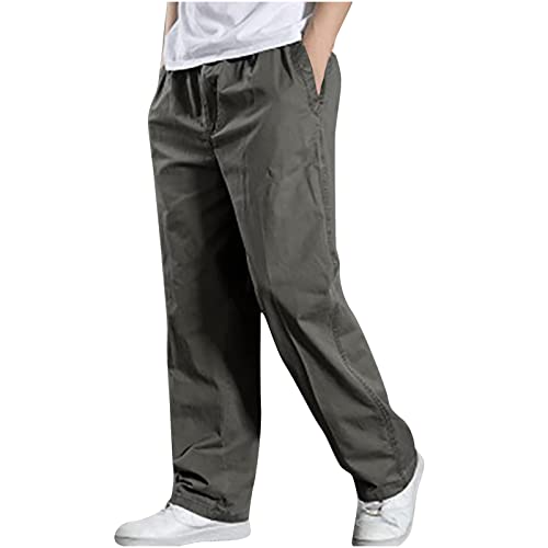 UHouse Hosen Herren Sommer Baumwolle Hose Baggy Freizeithose Leichte Sommerhose Dünner Stoffhose Einfarbige Mode Herrenhosen mit Gummizug Bequeme Strandhose Dunkelgrau 4XL von UHouse