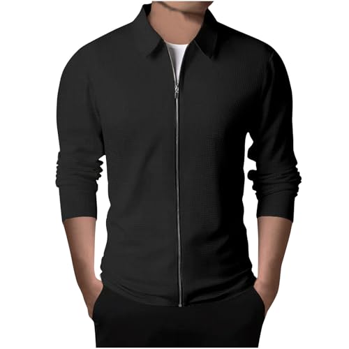 UHouse Jacke Herren Freizeit Hemdjacke Leichte Dünne Übergangsjacke Mode Herren-Jacken mit Reißverschluss Blouson Herbst Softshelljacke Oversized Bomberjacke Angebote Schwarz L von UHouse