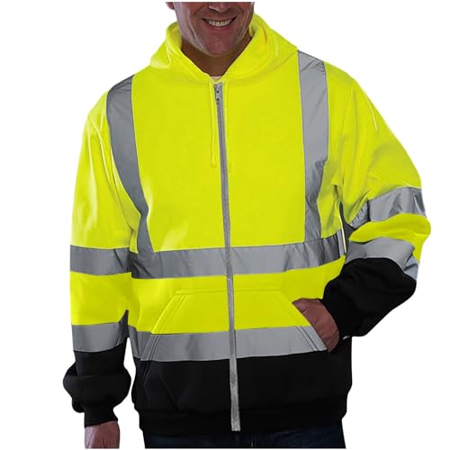 UHouse Jacke Herren Warnschutz Arbeitsjacke mit Kapuze Oversized Kapuzenjacke Leichte Fahrradjacke Warn Jacken Freizeit Softshelljacke Outdoor Zipper Hoodie Reflektierende Jacket Grün L von UHouse