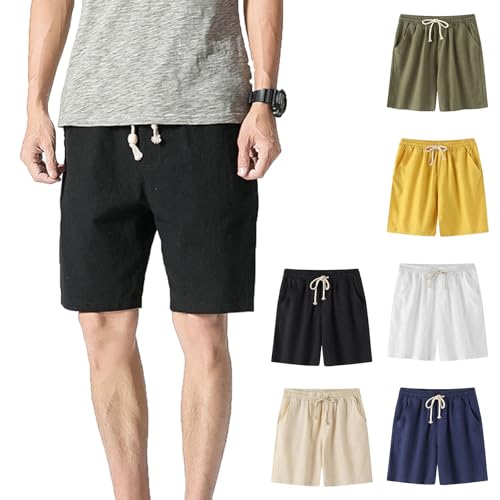 UHouse Kurze Hosen Herren Leinen Baumwolle Shorts Sommer Freizeit Leinenhose Kurz Freizeithose Bequeme Herren-Shorts Männer Leinenshorts mit Gummizug Angebote des Tages Heute Schwarz XXL von UHouse