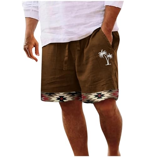 UHouse Kurze Hosen Herren Sommer Oversize Shorts Freizeit Leinenhose Kurz Leinen Freizeithose Baggy Herren-Shorts Männer Leichte Strandhose Baumwolle Herrenshorts Angebote Kaffee XXL von UHouse