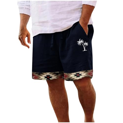 UHouse Kurze Hosen Herren Sommer Oversize Shorts Freizeit Leinenhose Kurz Leinen Freizeithose Baggy Herren-Shorts Männer Leinenshorts Große Größen Sommershorts Prime Marine 5XL von UHouse