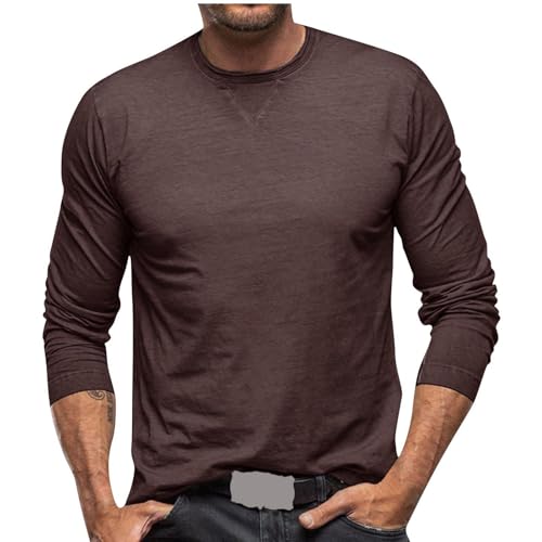 UHouse Langarmshirt Herren Baumwolle Tshirt Herbst Shirt Rundhals Untershirt Casual Unterhemd Langarm Freizeit Longsleeve Leicht Baumwollshirt Männer Lässig Angebote Amazon Dunkelbraun L von UHouse