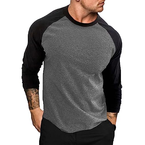 UHouse Langarmshirt Herren Mode Langarm Tshirt Basic Baseball Shirt Freizeit Longsleeve Bequeme Dünner Sweatshirt Buntes Pullover Slim Fit Arbeitspullover Angebote des Tages Heute Dunkelgrau XL von UHouse