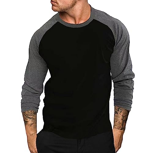 UHouse Langarmshirt Herren Mode Langarm Tshirt Basic Baseball Shirt Freizeit Longsleeve Bequeme Dünner Sweatshirt Buntes Pullover Slim Fit Arbeitspullover Deals of The Day Schwarz XXL von UHouse