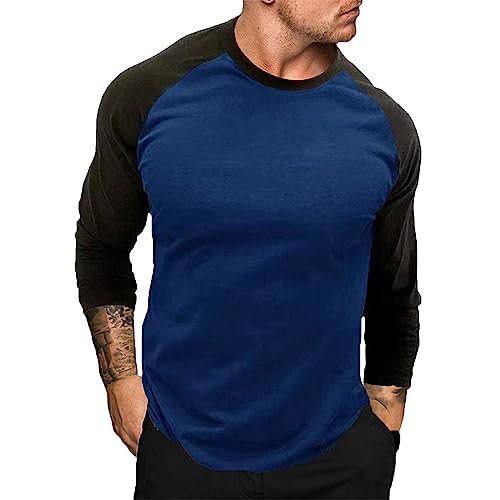 UHouse Langarmshirt Herren Mode Langarm Tshirt Basic Baseball Shirt Freizeit Longsleeve Bequeme Dünner Sweatshirt Buntes Pullover Slim Fit Arbeitspullover Meine Bestellungen Blau M von UHouse