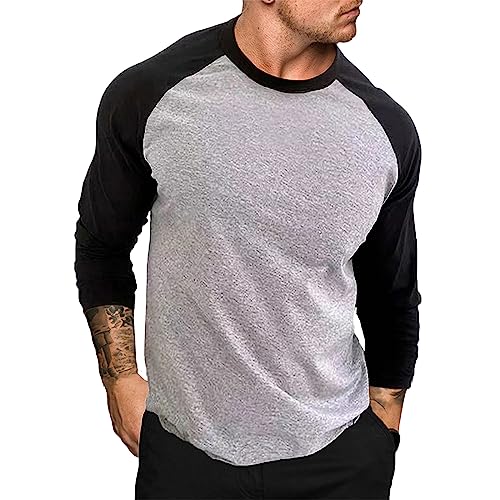 UHouse Langarmshirt Herren Mode Langarm Tshirt Basic Baseball Shirt Freizeit Longsleeve Bequeme Dünner Sweatshirt Buntes Pullover Slim Fit Arbeitspullover Grau XL von UHouse