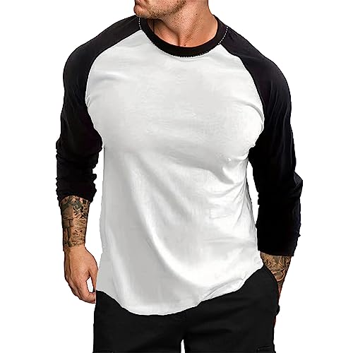 UHouse Langarmshirt Herren Mode Langarm Tshirt Basic Baseball Shirt Freizeit Longsleeve Bequeme Dünner Sweatshirt Buntes Pullover Slim Fit Arbeitspullover Weiß M von UHouse