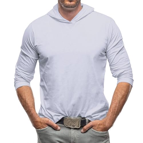 UHouse Langarmshirt Herren mit Kapuze Langarm Tshirt Mode Basic Shirt Sport Longsleeve Laufshirt Leicht Sommershirt Dünner Hoodie Schnelltrocknend Funktionsshirt Weiß XXL von UHouse