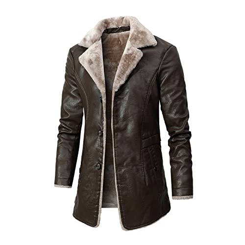 UHouse Lederjacke Herren Lammfell Winterjacke Lang Bequeme Kurzmantel Oversize Mantel Lässig Fleecejacke Oversize Kurzmantel Locke Lammfelljacke Stehkragen Kunstfell Mantel Deals Braun XL von UHouse