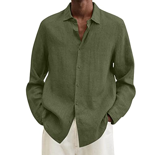 UHouse Leinenhemd Herren Langarm Musselin Hemd Baumwolle Leinen Freizeithemd Mode Oversize Herrenhemd Freizeit Leichte Sommerhemd Hawaii Strandhemd Lässig Fischerhemd Warehouse Deal Armeegrün 4XL von UHouse