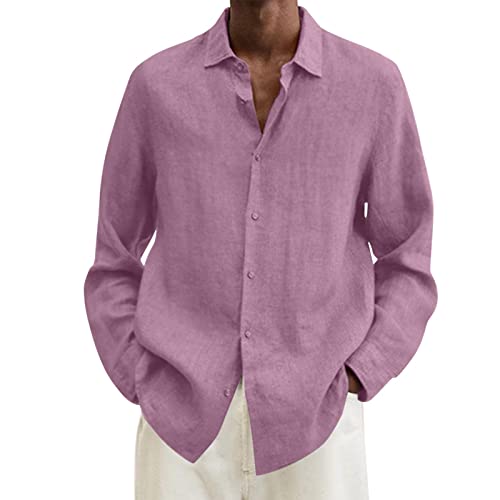 UHouse Leinenhemd Herren Langarm Musselin Hemd Baumwolle Leinen Freizeithemd Mode Oversize Herrenhemd Freizeit Leichte Sommerhemd Hawaii Strandhemd Lässig Fischerhemd Warehouse Deal Rosa 5XL von UHouse
