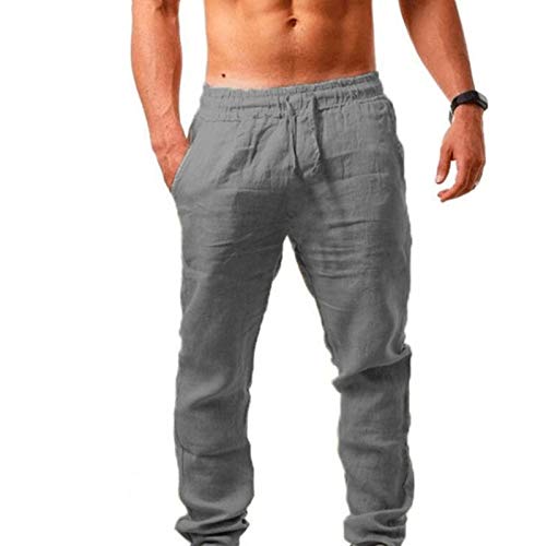 UHouse Leinenhose Herren Cargo Hose Fashion Sommerhose Baumwolle Casual Cargo Hosen Gutschein Männer Jogginghose Basic Rot Haremshose Große Größen Sport Hosen Herren Hosen Sale Grau L von UHouse