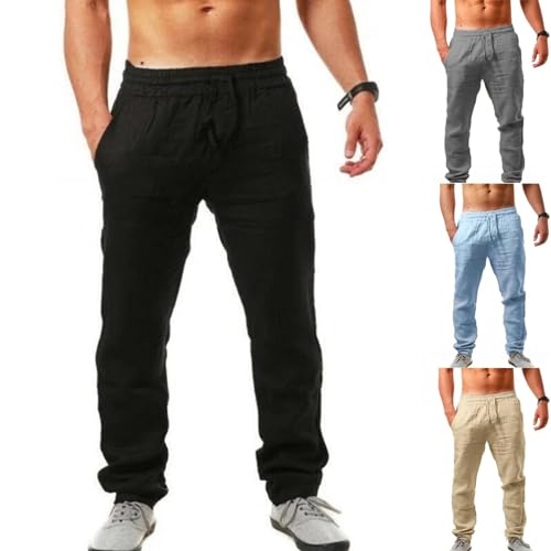 UHouse Leinenhose Herren Cargo Hosen Baggy Sommerhose Baumwolle Sommer Cargo Hose Gutschein Junge Jogginghosen Einfarbig Bequem Schwarz Haremshose Arbeitshose Herren Hose Sale Schwarz L von UHouse