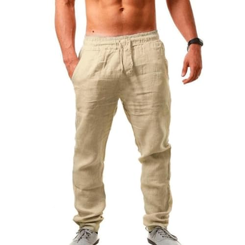 UHouse Leinenhose Herren Cargohose Basic Sommerhose Leicht Baumwolle Baggy Cargohosen Angebote Junge Jogging Hose Einfarbige Weiß Wide Leg Schlupfhose Sale Angebote Khaki XXL von UHouse