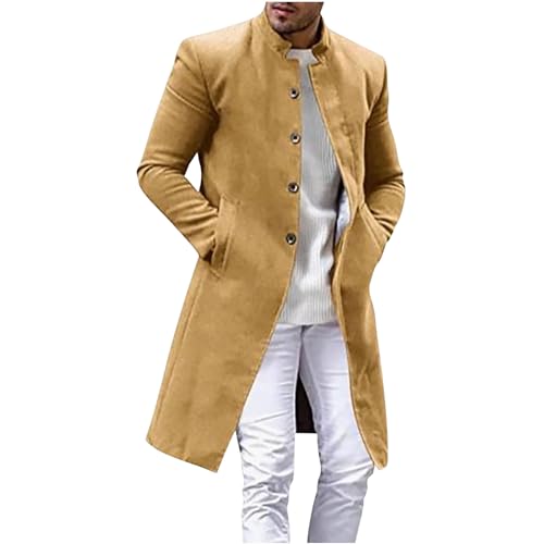 UHouse Mantel Herren Lang Winter Wollmantel Elegante Übergangsmantel Wolle Wintermantel Einfarbig Freizeit Herbstmantel Business Herrenmantel Mäntel Winterjacke Khaki S von UHouse